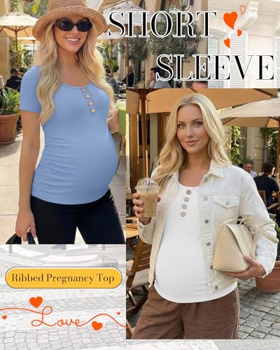 4 Pack Womens Short Sleeve Maternity Shirts - color: Blue, White, Dark Heather Gray, Black, size: X-Large