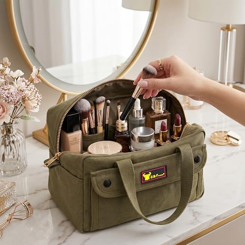 Waxed Canvas Compact Military Duffle Bag, 11 x 7 x 6 In, Water-Resistant - color: Olive Green