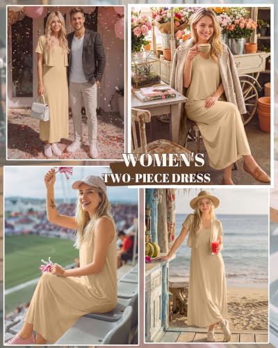 2 Piece Maternity Dress Outfits Set - color: Champagne, size: Medium