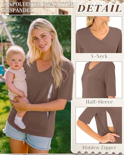 Neer 3 Pack Women's Nursing Shirts Breastfeeding Tops - color: Brown, White, Black, size: Large