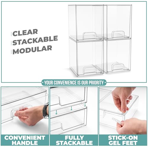 Sorbus Stackable Acrylic Storage Drawers, 8 Pack Clear Plastic Organizer Bins for Baby Bottles, Makeup, Bathroom, Vanity & Kitchen Countertop Organization, Pull-Out Drawer Design for Cabinets & Pantry - size: Tall, style: 8 Pack