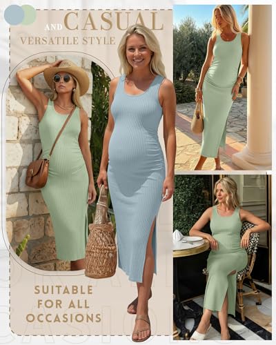 2 Pack Womens Split Long Maternity Dress - color: Dusty Blue, Light Green, size: XX-Large