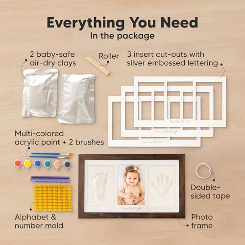 KeaBabies Baby Hand and Footprint Kit, Clay Keepsake Frame (Dark Walnut) - color: Dark Walnut, size: Duo Frame, 13" x 7.8"