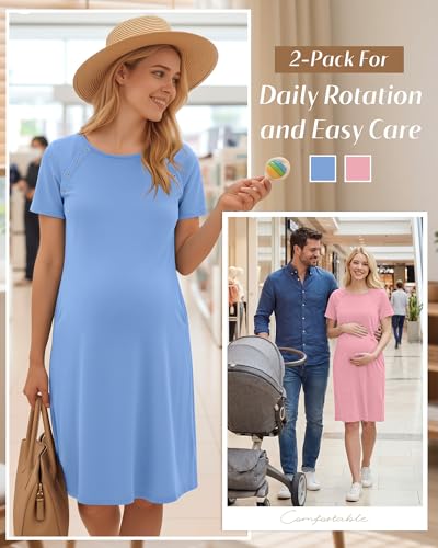 Huukeay 2 Pack Labor and Delivery Hospital Gown - color: Pink, Sky Blue, size: XX-Large