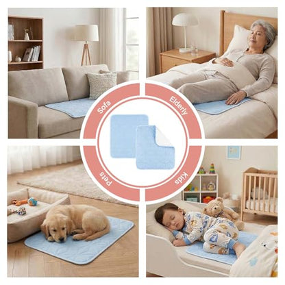 2 Pack Quilted Waterproof Pads for Bed Washable 34x36 Inch Blue - color: Blue, size: 34"x36"