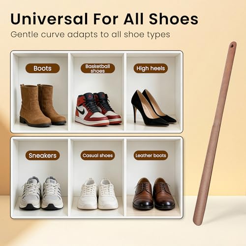 Extra Long Wooden Shoe Horn with Magnetic Holder, Walnut Color