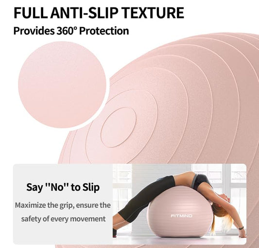 FITMIND_ Extra Thick Exercise Ball Yoga Ball 22in/26in/30in for Workout Pregnancy Stability,Anti-Burst and Slip Resistant Swiss Ball with Pump for Yoga, Pilates, Fitness,Birthing,Physical Therapy - color: pink, size: 22-26in/55-65cm