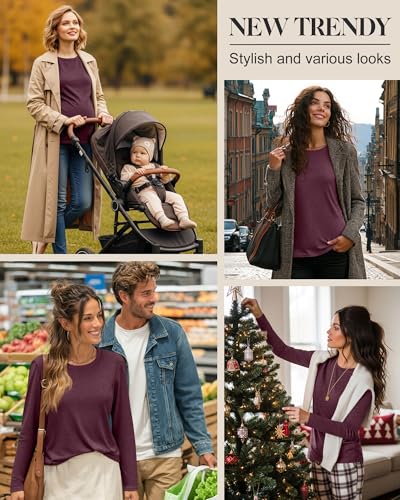 Women's Cotton Modal Maternity Nursing Tops - color: Wine Red, size: X-Large