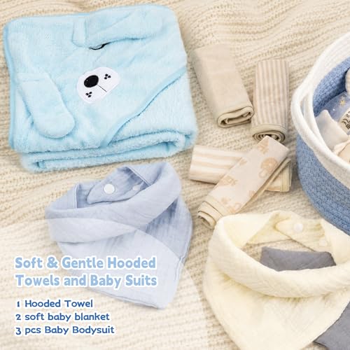 30 Piece Baby Gift Basket – Luxury Curated Baby Gift Basket for Newborn - color: White blue