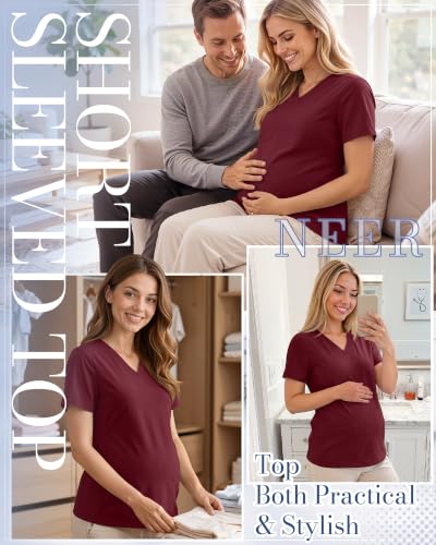 Neer Women's Maternity Scrub Top - color: Wine Red, size: Medium