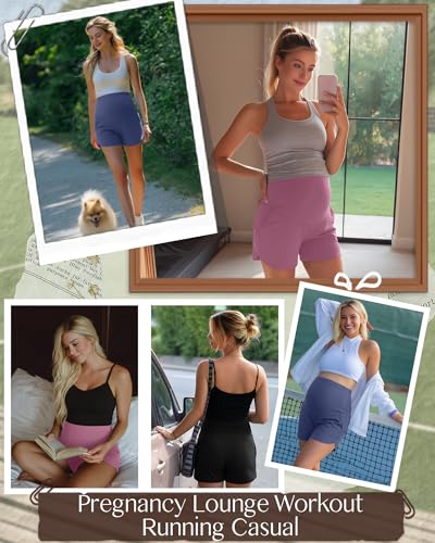 3 Pack Women's Maternity Shorts - color: Black, Haze Blue, Rose Pink, size: Large