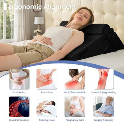 Sasttie Adjustable Wedge Pillow Set for After Surgery, Black - color: Black, size: Adjustable 9&12 Inch + 1 Head Pillow