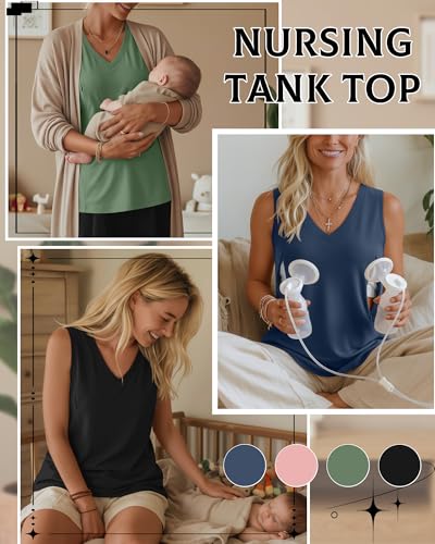 4 Pack Womens Nursing Tank Tops - color: Black, Apple Green, Baby Pink, Dusty Blue, size: X-Large