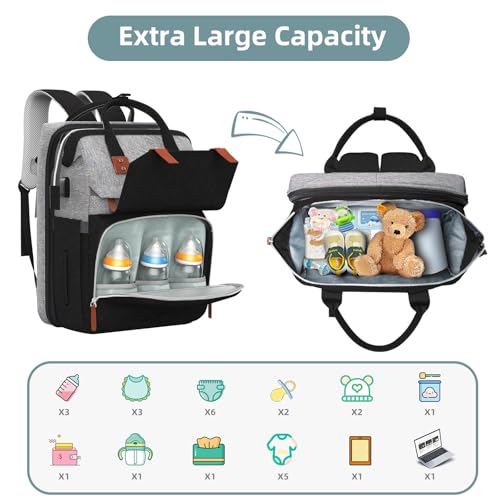 ISMGN Diaper Bag Backpack with Changing Station, Baby Diaper Bag，GreyBlack - color: Modern Greyblack