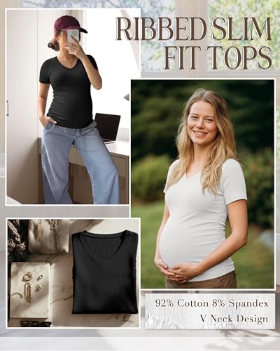 Neer 4 Pack Women's Maternity Shirts Short Sleeve - color: Black, Light Heather Gray, White, Coffee, size: Small