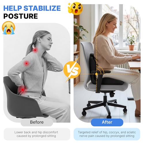 Ergonomic Seat Cushion with L-Shaped Design for Office Chair (Black) - color: Black