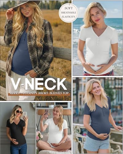 3 Pack Women's Maternity Shirts - color: Haze Blue, White, Black, size: XX-Large