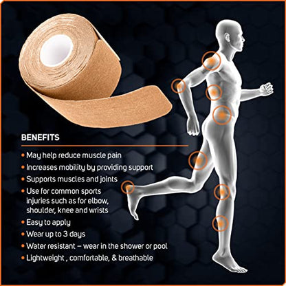 Care Science Waterproof Tan Kinesiology Tape, 40 Precut Strips, 2 Rolls - color: Tan Precut