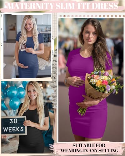 Riyiper 3 Pack Womens Maternity Short Sleeve Dresses - color: Black, Fuchsia, Navy Blue, size: Small