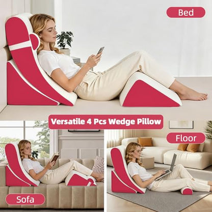 Wedge Pillow Set for After Surgery,White/Red,4PCS-22 - color: White/Red, size: 4PCS-22''