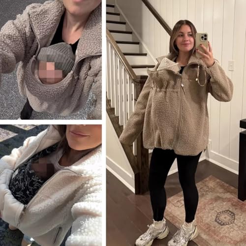 Maternity Coat Winter Mom Cozy Thicken Coats Fleece Sherpa Jacket - color: Khaki, size: Large