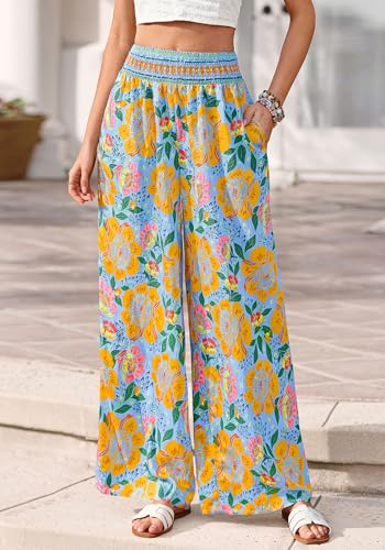 BTFBM Floral Summer Wide Leg Pants Woman 2026 - color: Light Blue, size: Medium