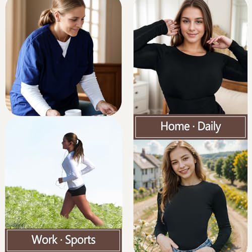 +MD Womens Long Sleeve Undershirts Tops Bamboo Viscose Underscrub - color: Black, size: X-Large