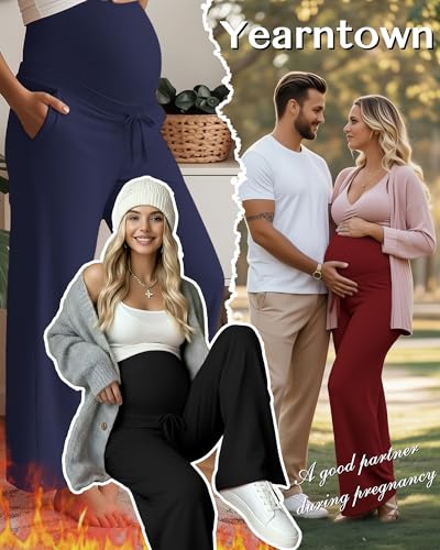 3 Pack Fleece Lined Maternity Sweatpants Lounge Pants - color: Black, Navy Blue, Wine Red, size: Large