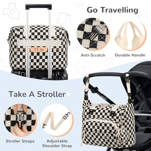 Tenot Diaper Bag Tote, Baby Bag with Pacifier Case, Black Checkered - color: Black Checkered