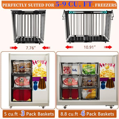 Large Freezer Organizer Bins for 5 to 9 Cu.Ft,Leak-Proof Bottom，5Pack - color: Black-5P