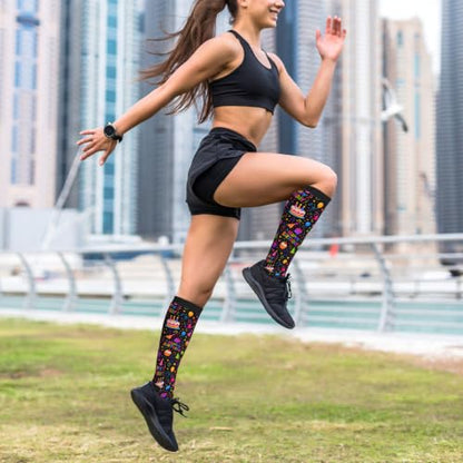 Compression Socks Women and Men 15-20mmHg-Circulation Support Socks for Athletic Running Cycling - color: Happy Birthday