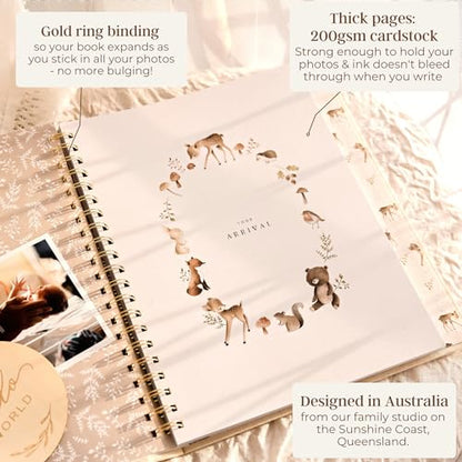 Peachly Unisex Baby Memory Book - First Year Baby Book Keepsake - Forest - color: Forest