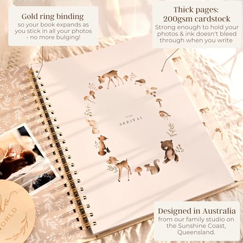Peachly Unisex Baby Memory Book - First Year Baby Book Keepsake - Forest - color: Forest