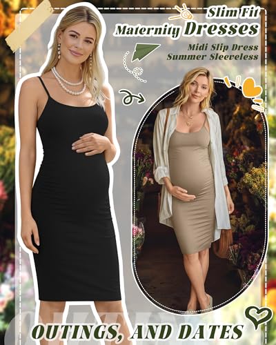 3 Pack Maternity Summer Slip Dress - color: Khaki, Coffee, Black, size: XX-Large