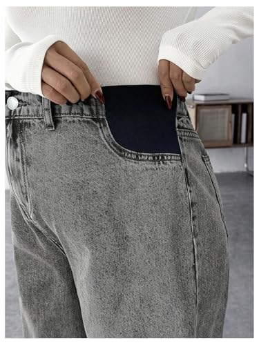 MakeMeChic Women's Maternity Jeans Loose Fit Over The Belly Pants - color: Grey, size: Medium