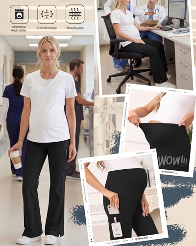 2 Pack Women's Maternity Wide Leg Cargo Scrub Pants - color: Black, size: Medium