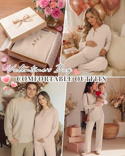 2 Piece Thermal Maternity Lounge Set - color: Apricot, size: Large