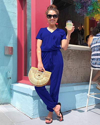 PRETTYGARDEN Jumpsuits for Women Casual Summer Romper - color: Blue, size: Large