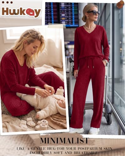 Huukeay 2 Piece Postpartum Nursing Sets - color: Wine Red, size: Medium