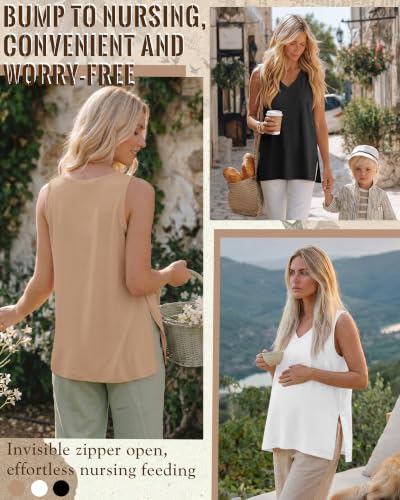 3 Pack Womens Maternity Nursing Tank Top - color: Khaki, White, Black, size: Medium