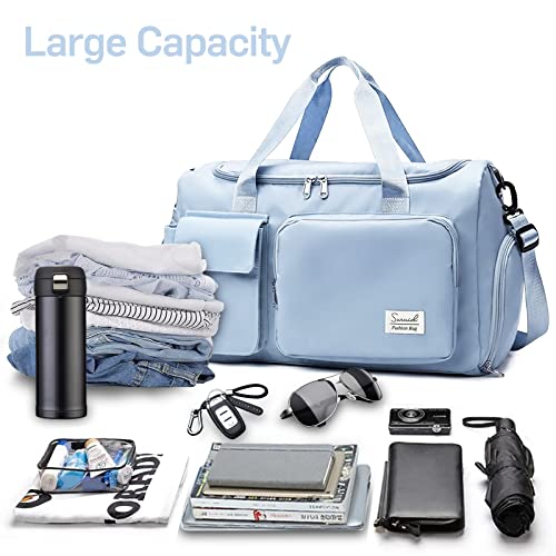 Suruid Gym Bag with Shoe Compartment, Sports Duffle Bag for Women, Blue - color: Blue