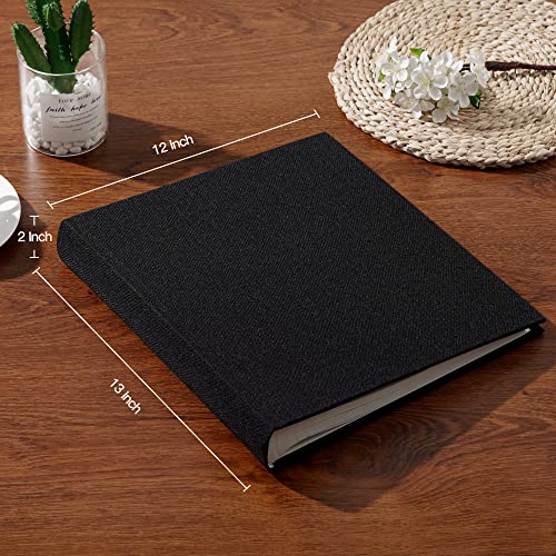 Pssoss Large Linen DIY Scrapbook Album with Writing Space, 100 Pages, Black - color: Black