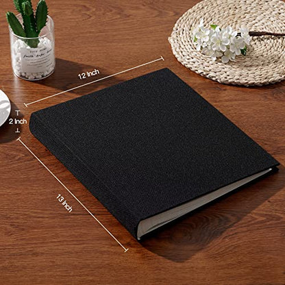 Pssoss Large Linen DIY Scrapbook Album with Writing Space, 100 Pages, Black - color: Black
