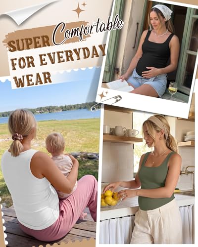 4 Pack Maternity Ribbed Tank Tops - color: Gray Green, Brown, White, Black, size: X-Large