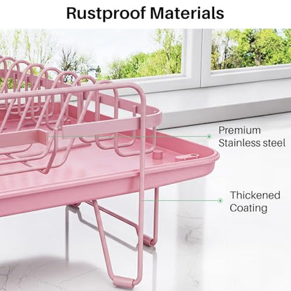 SNTD Large Dish Drying Rack for Kitchen Counter, Expandable, Pink - color: Pink