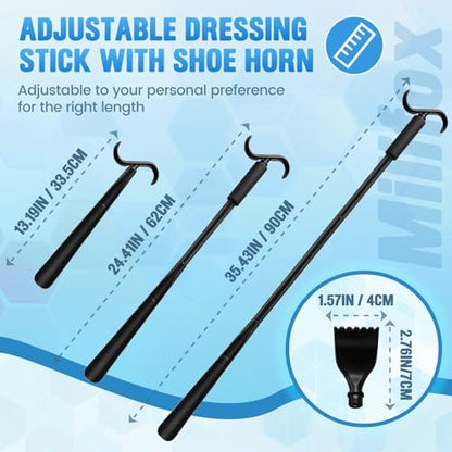 Long Shoe Horn for Seniors, Dressing Stick with S-Hook, Claw, Black - color: Black With Claw