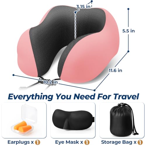 ExploreBliss Travel Pillow, Memory Foam Neck Pillow Airplane, Pink - color: Pink
