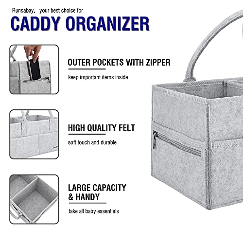 Runsabay. Nursery Basket-Baby Diaper Caddy Organizer for Changing Table-Portable Holder Tote Bag-Car Organizer with Removable Divider-Best Shower Gift Basket for Newborns Registry- Grey & Large Size - color: Grey, size: Large