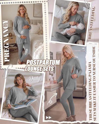 Neer Maternity Nursing Pajamas Sets 2 Piece Outfits - color: Light Heather Gray, size: Small