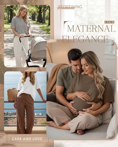 4 Pack Nursing Breastfeeding Shirts - color: Light Brown, White, Gray, Black, size: Medium